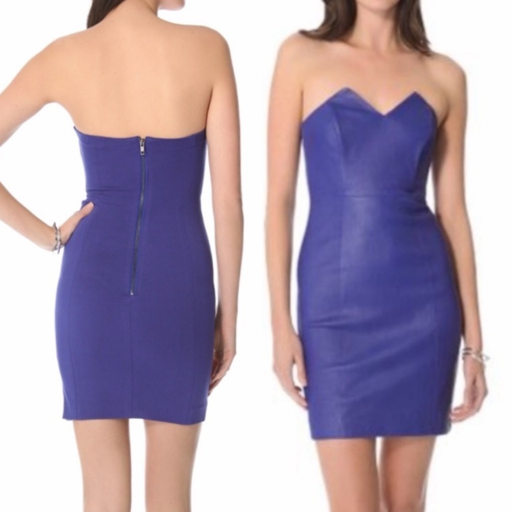 Catherine Malandrino Leather Strapless Mini Dress in Cobalt Blue Size: 4